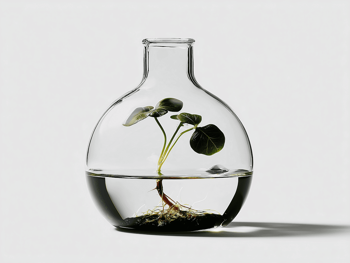 Plant in glass flask