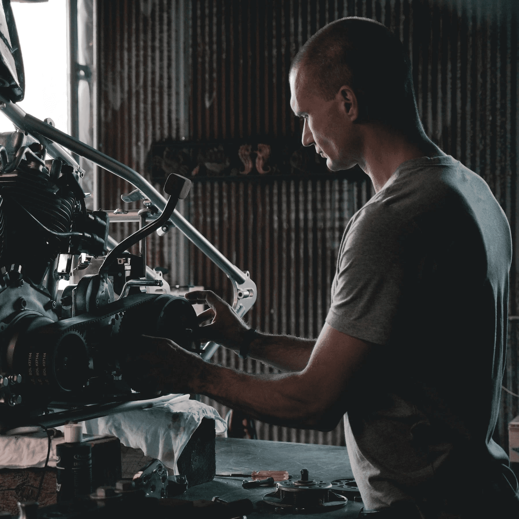 Mechanic working around an engine