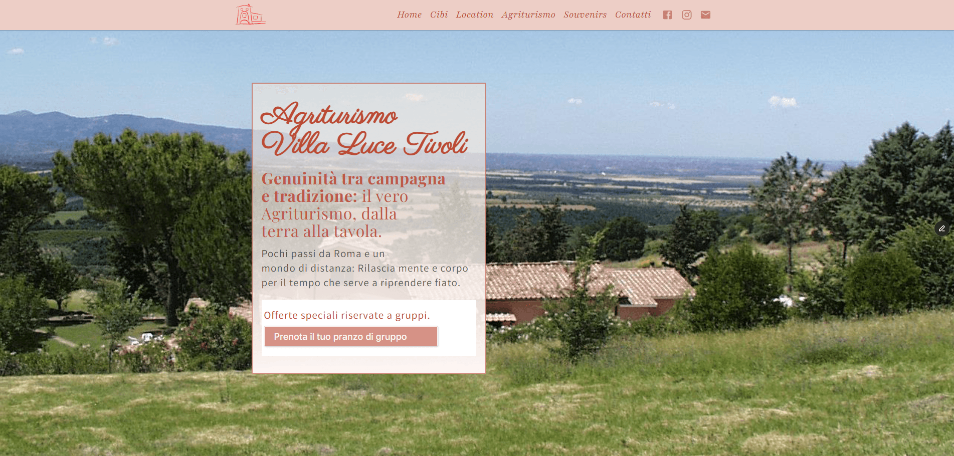 schermata principale di agriturismo villa luce a tivoli fatto con seo da green code agency