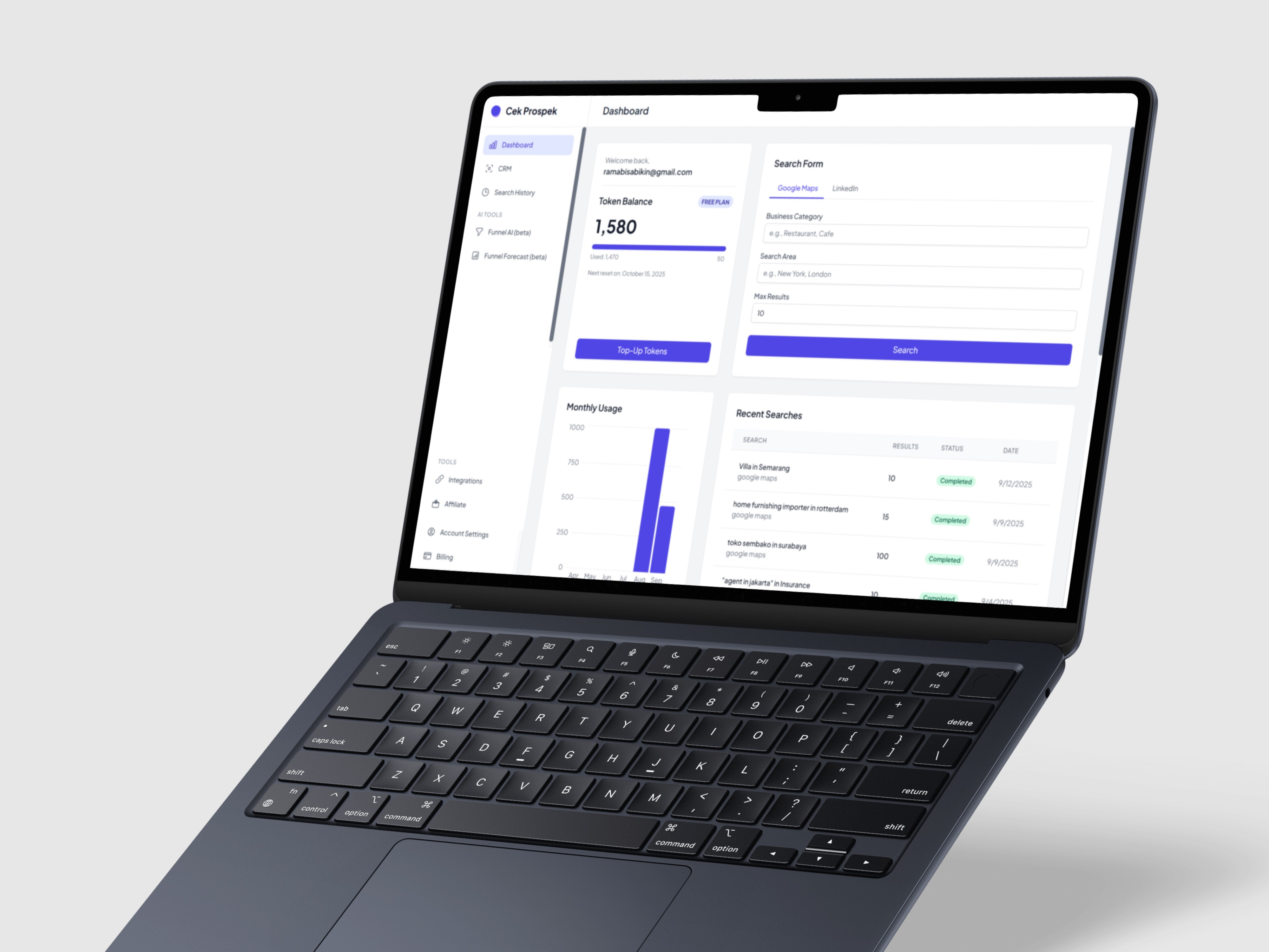 Cek Prospek is Lead Generation dashboard with AI automation support