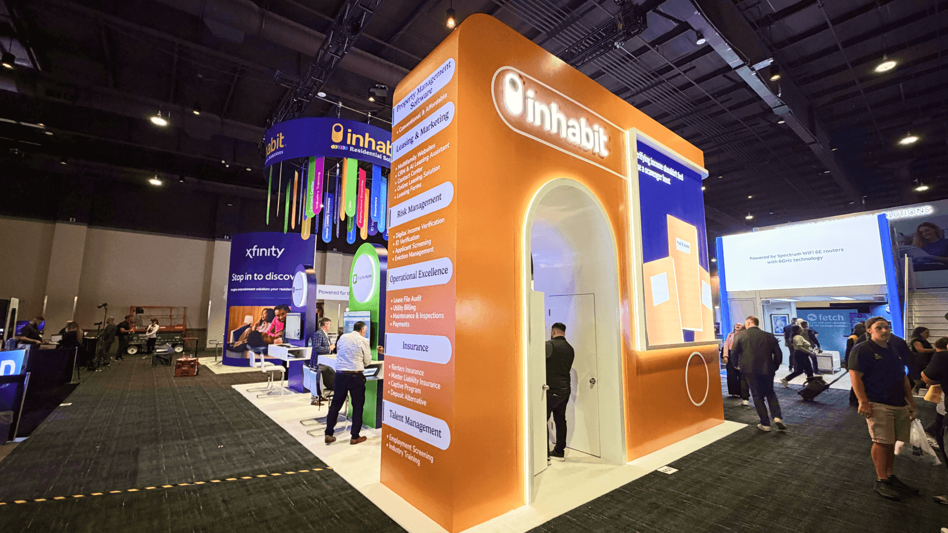 custom-built G2E exhibit booth designed for gaming platform demonstrations and high-visibility technology presentation