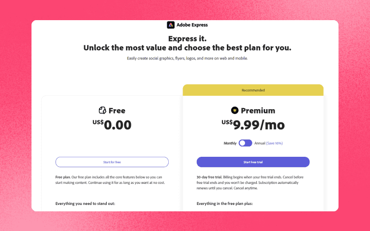 Adobe Express Pricing