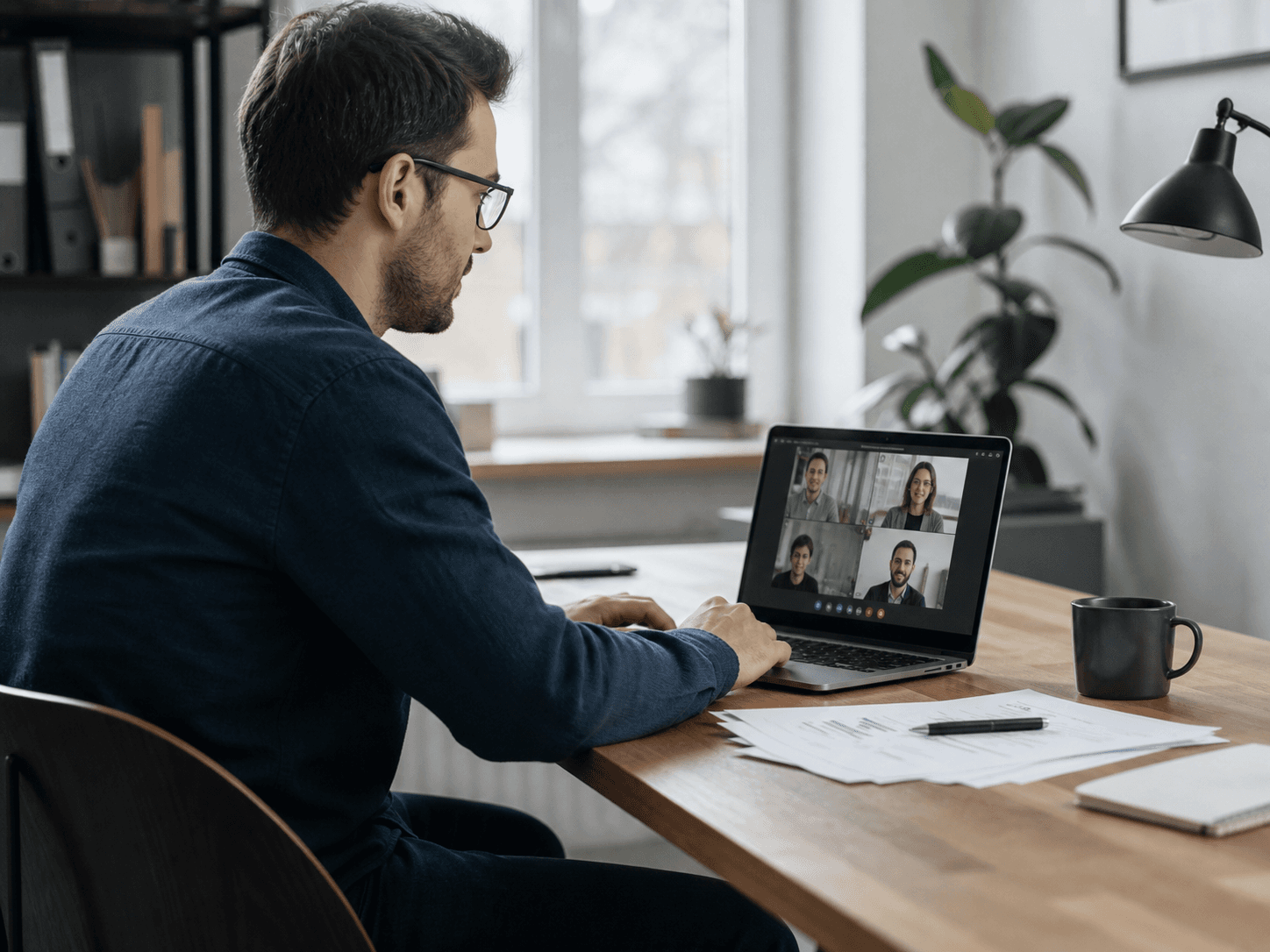 Virtual meeting in a modern home office