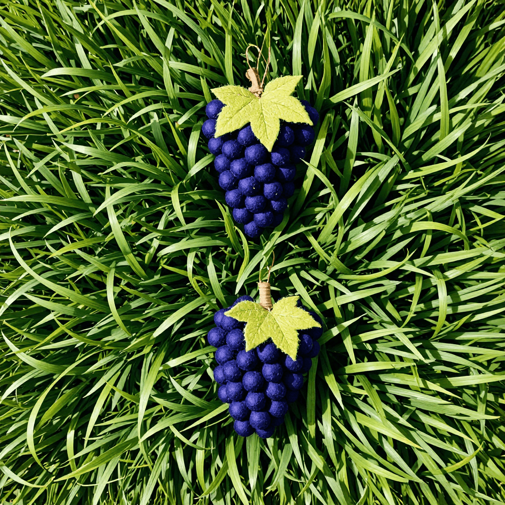 product photography of a set of grape-shaped felt decorations