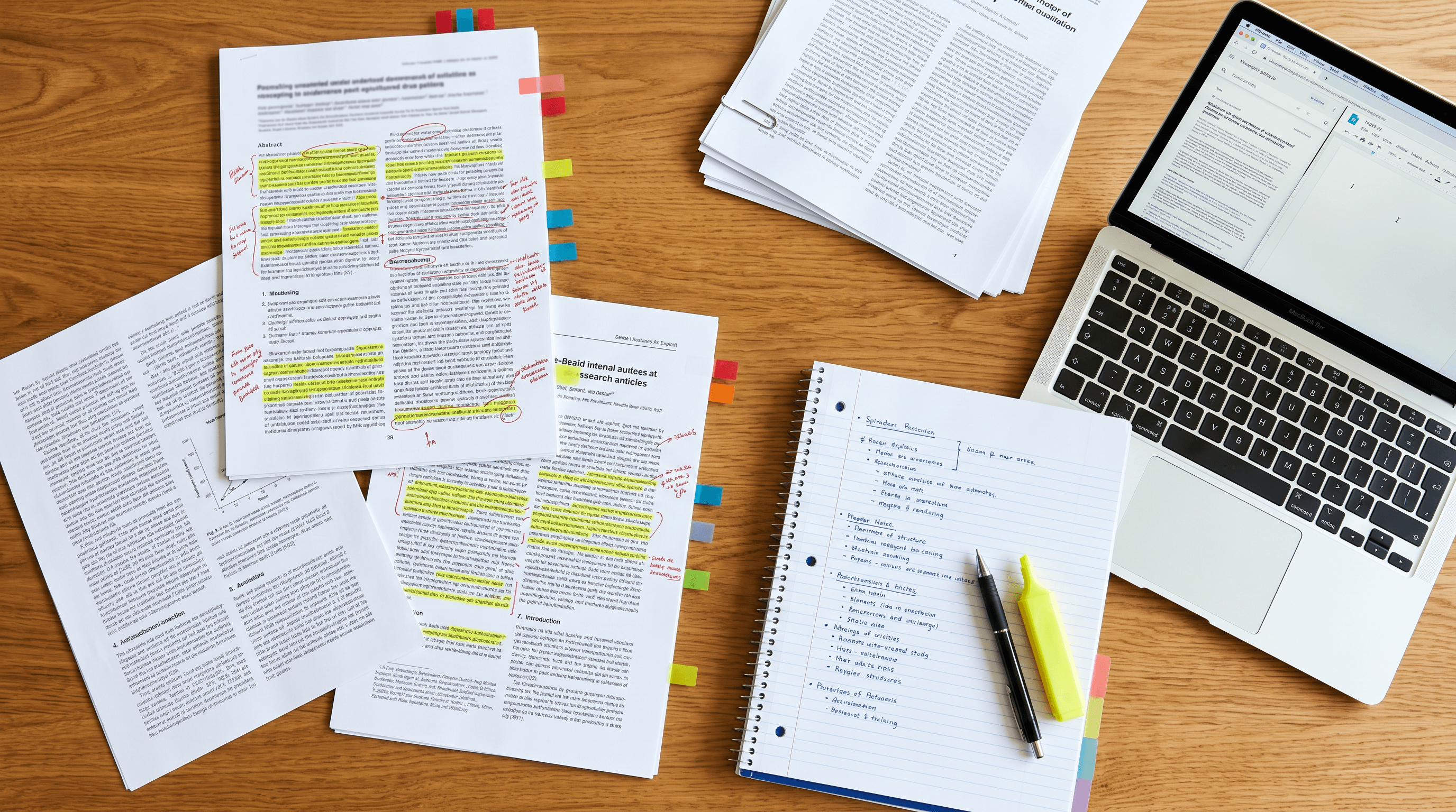 Marked-up PDFs and outline notebook