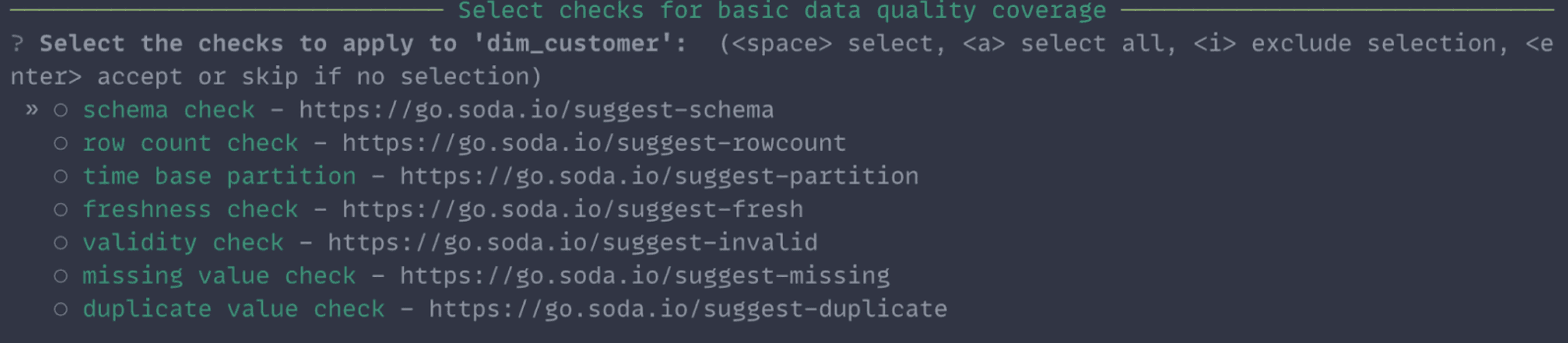 Select types of check suggestions