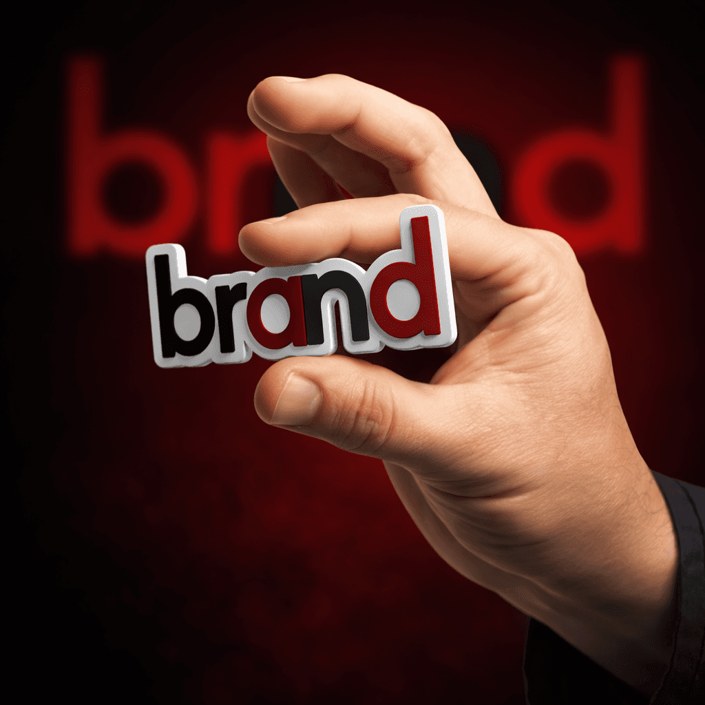 Hand holding brand text representing SEO services in the UK focused on building stronger brand authority, trust and online visibility