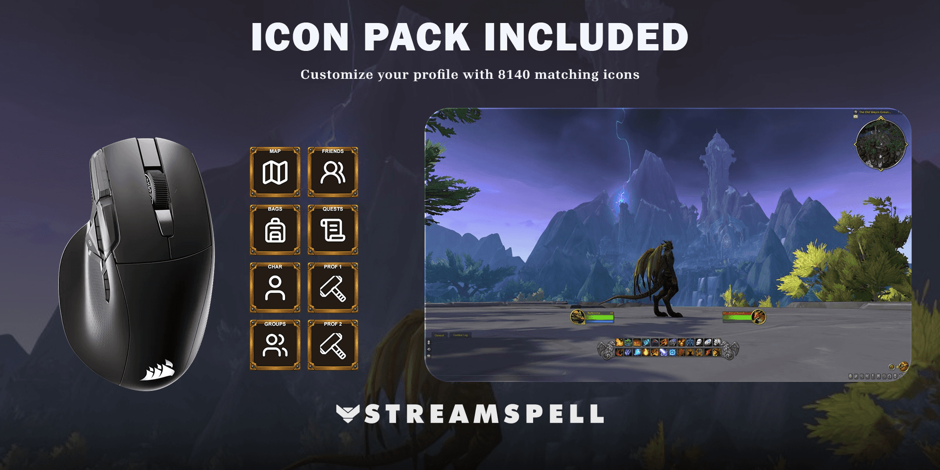World of Warcraft matching icon-pack preview for the CORSAIR NIGHTSWORD v2 WIRELESS SD profile