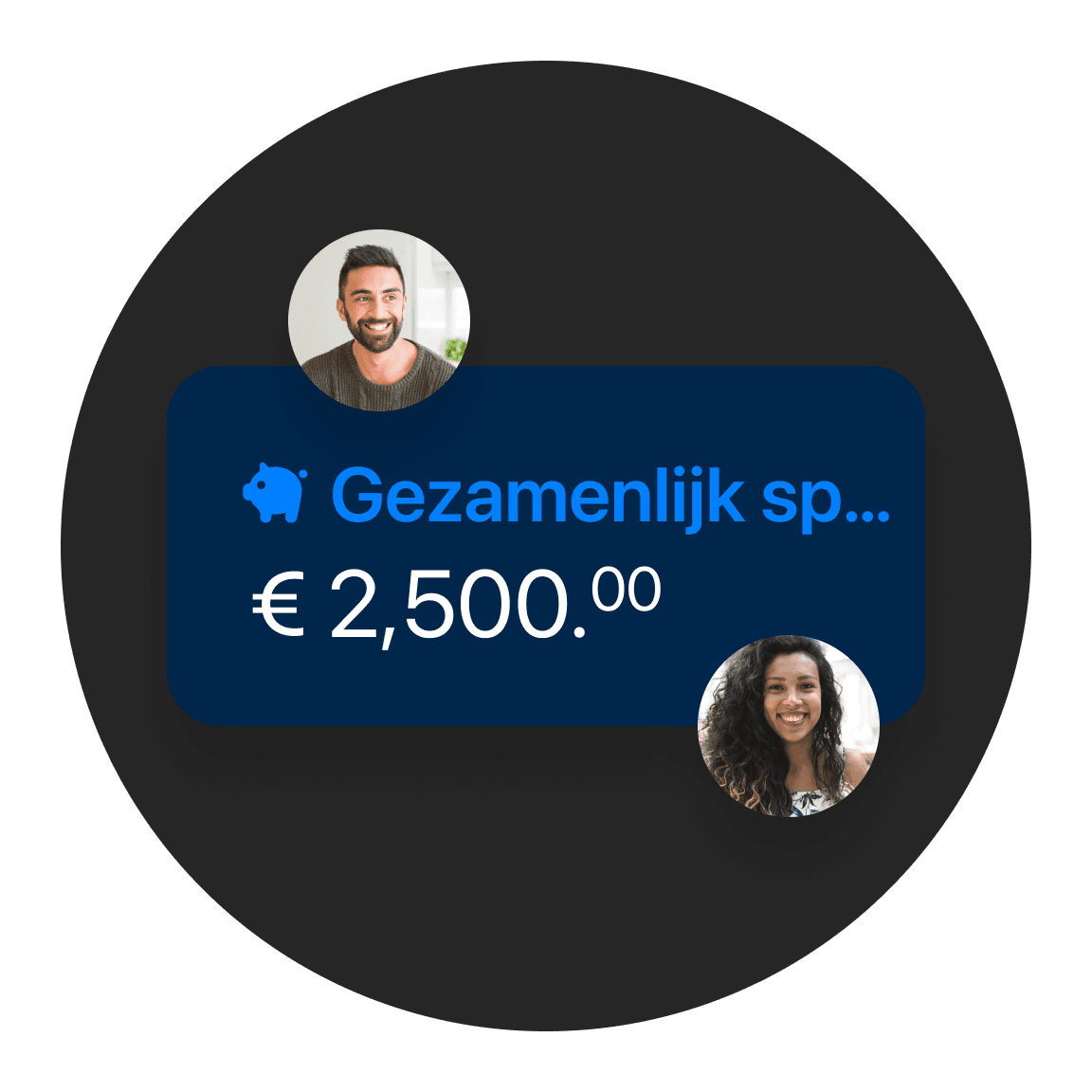 Graphic showing "Joint Savings" with an amount of €2,500 and two user icons.