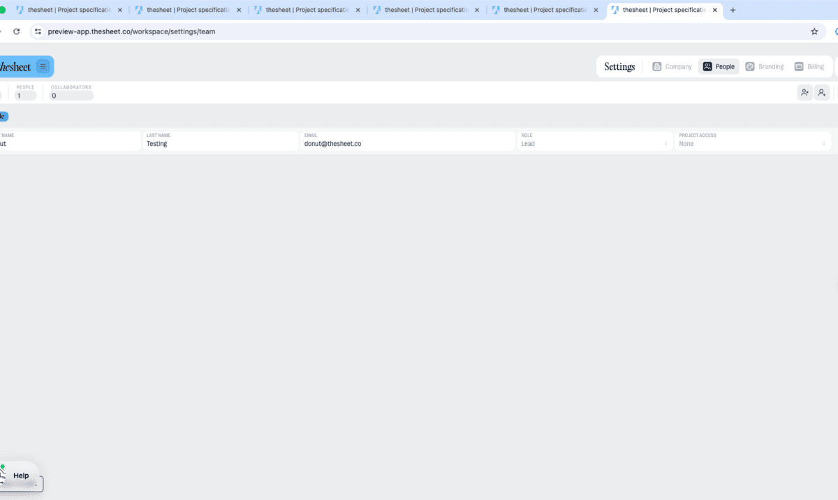 Project access controls for team members in thesheet