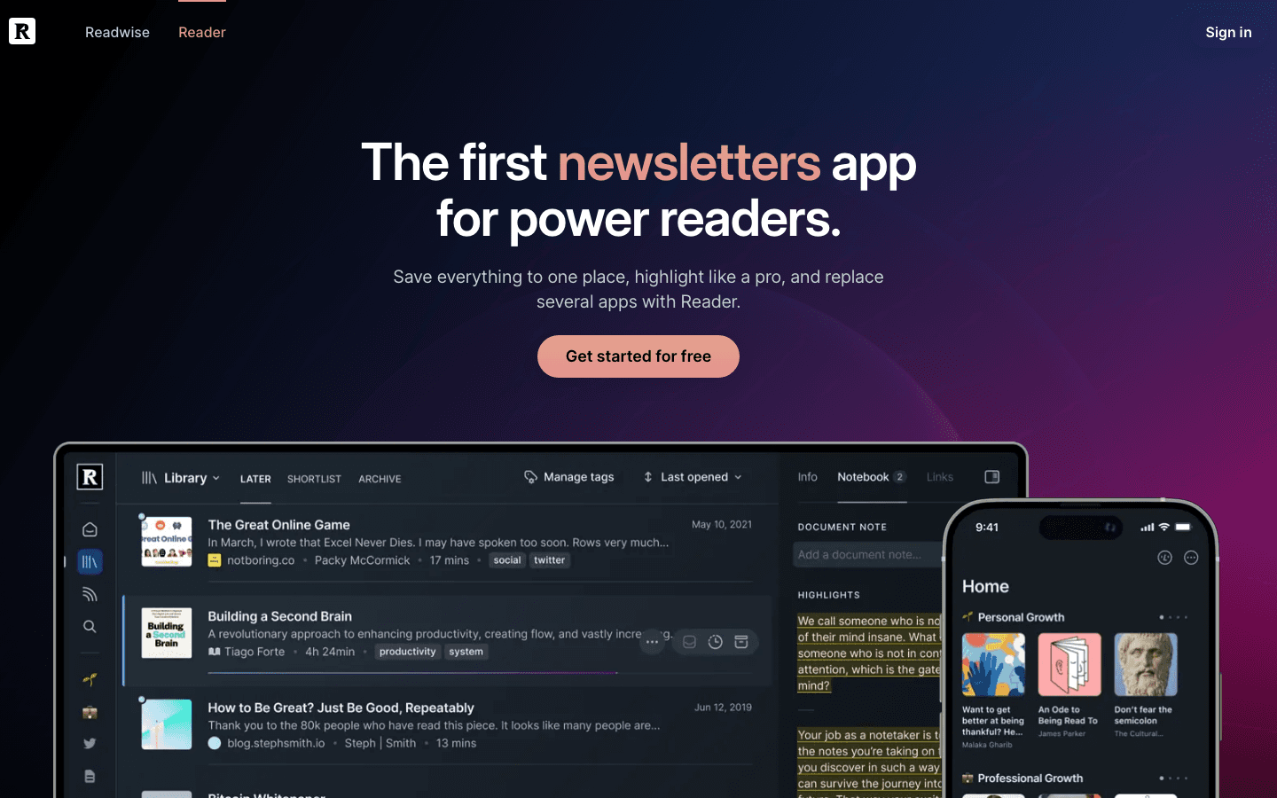 Readwise Reader app for newsletters and reading