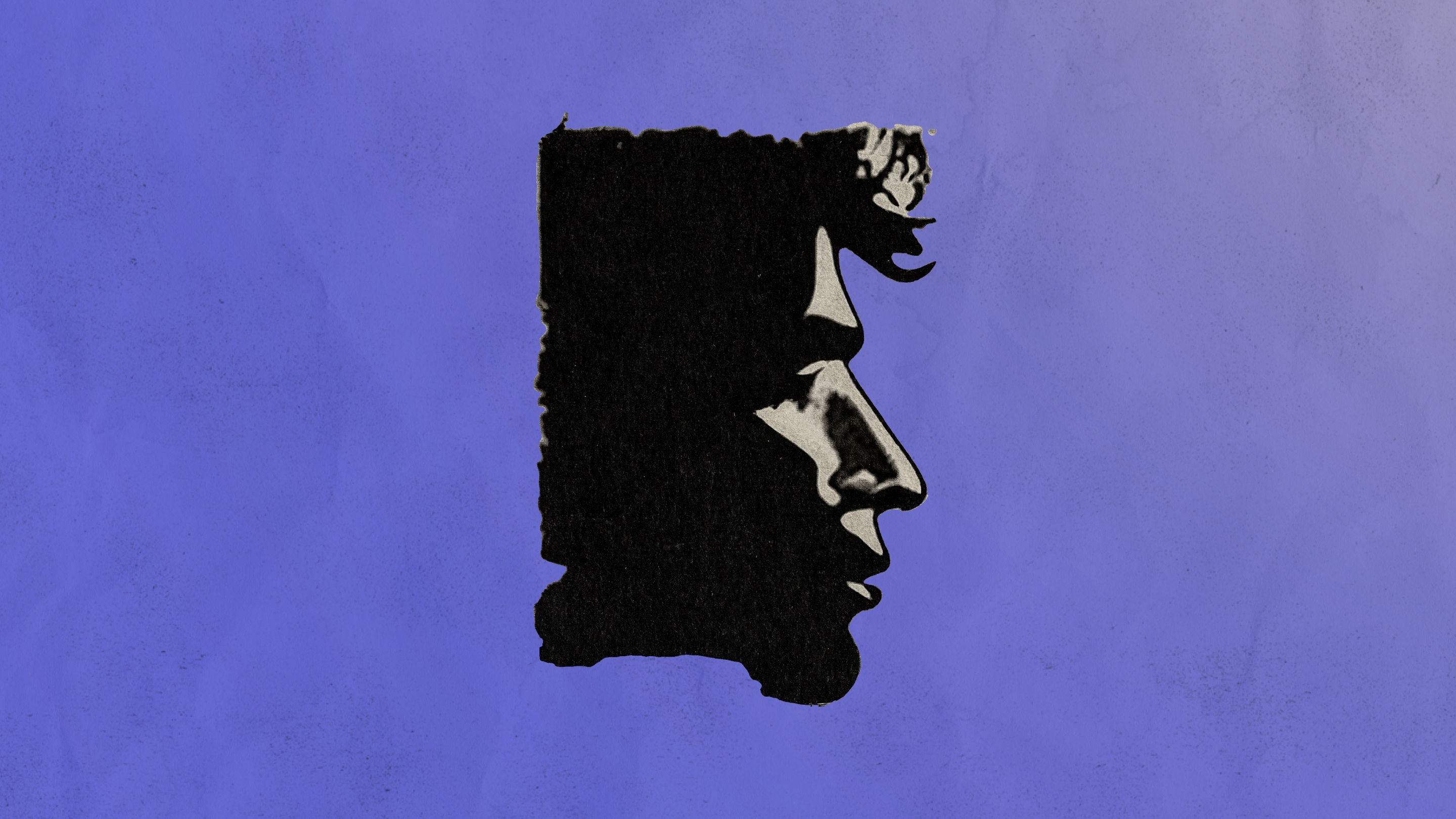 Abstract black profile silhouette on a textured purple background