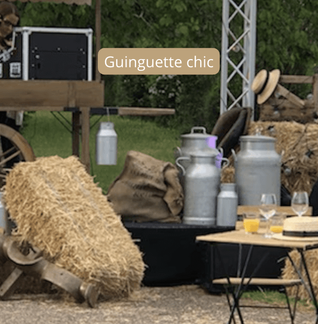 Décor animation et scénographie immersive thème guinguette chic pour soirée d’entreprise à Bordeaux