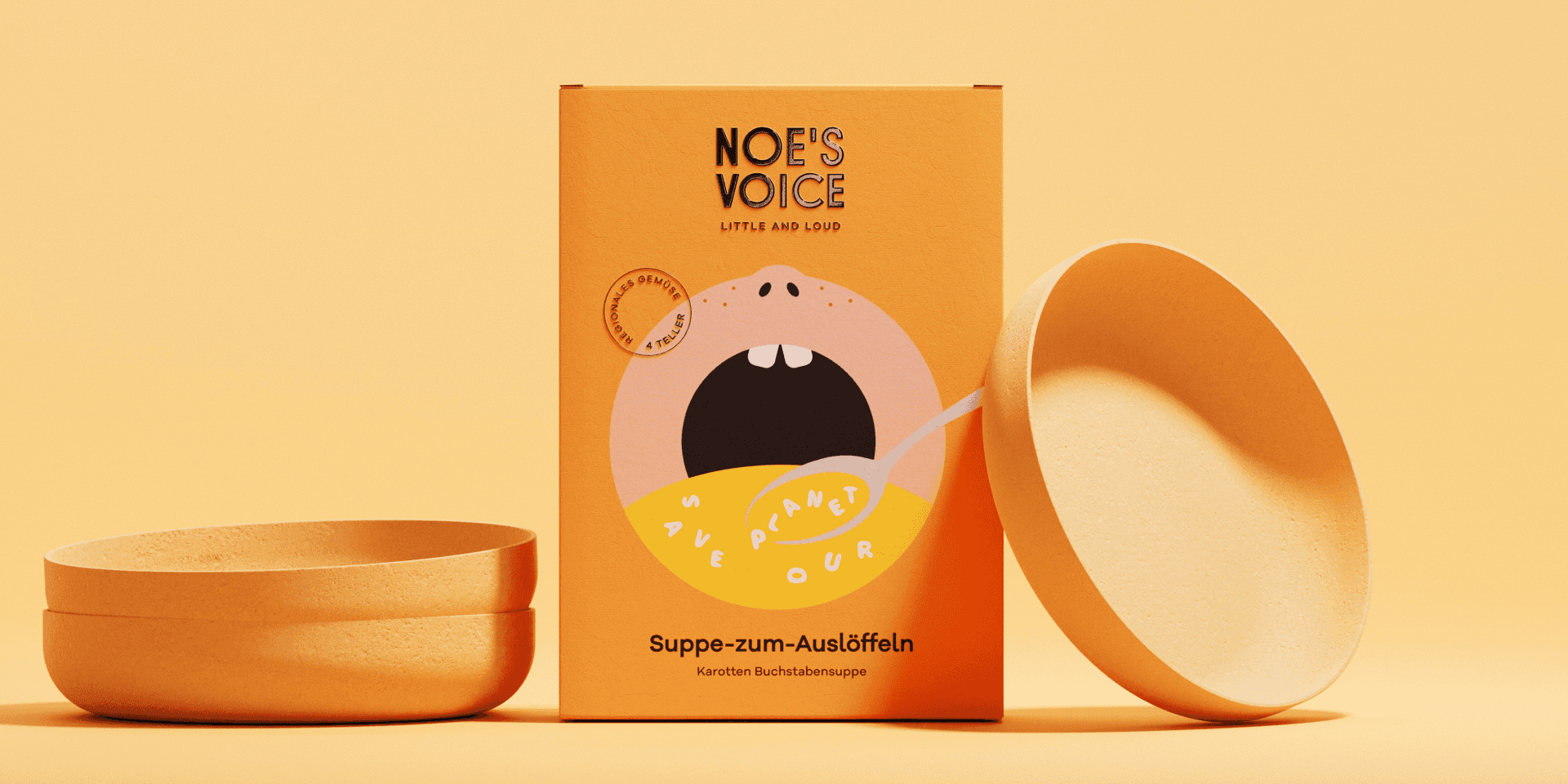 Noe's Voice Packaging Design – Boxen-Komposition mit Charakter-Illustration