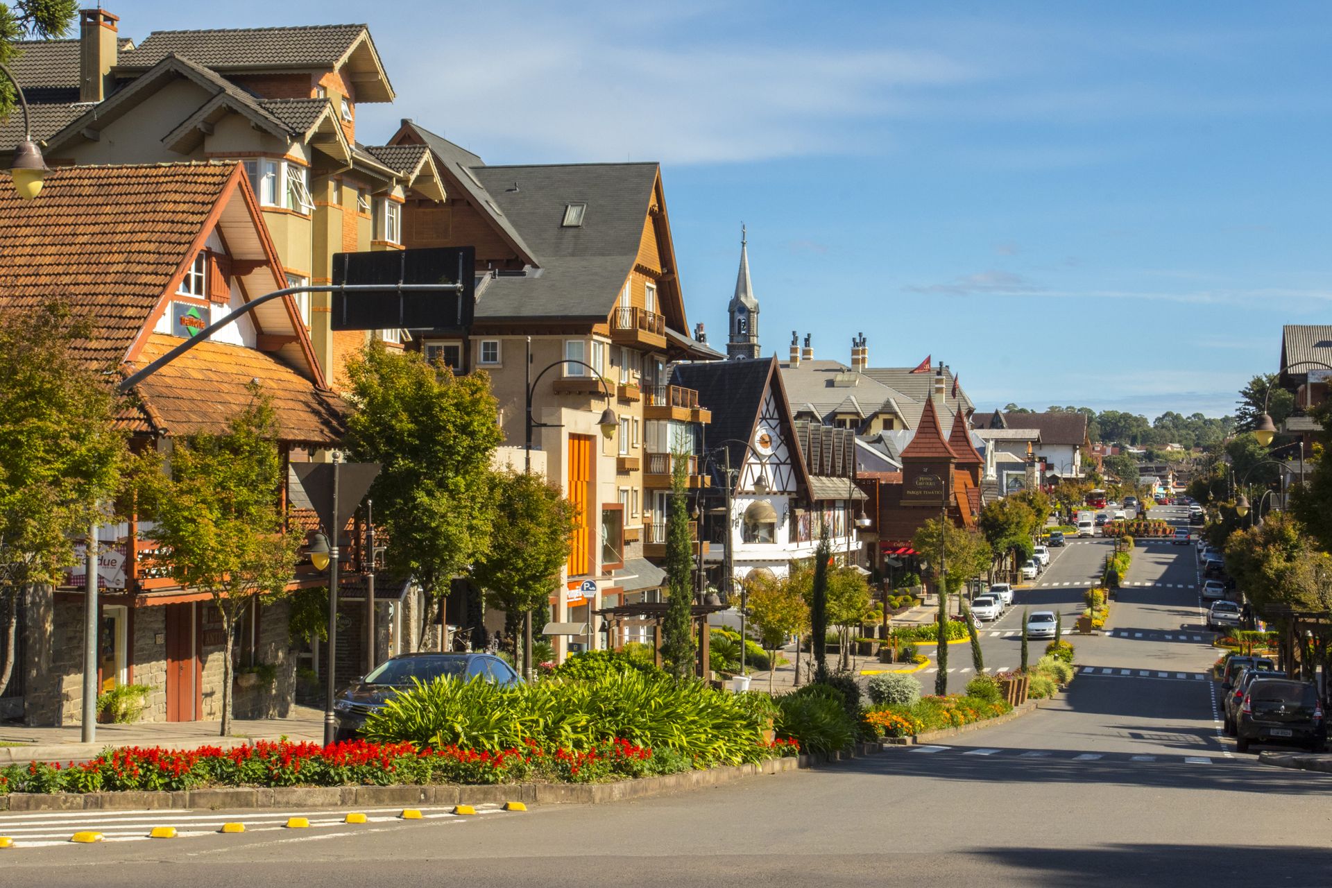 green grass field with trees and mountains in the distance