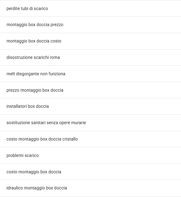 screen di search consolle con querey commerciali