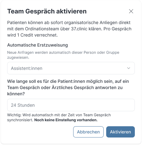 37.clinic Einstellunen Team Gespräch