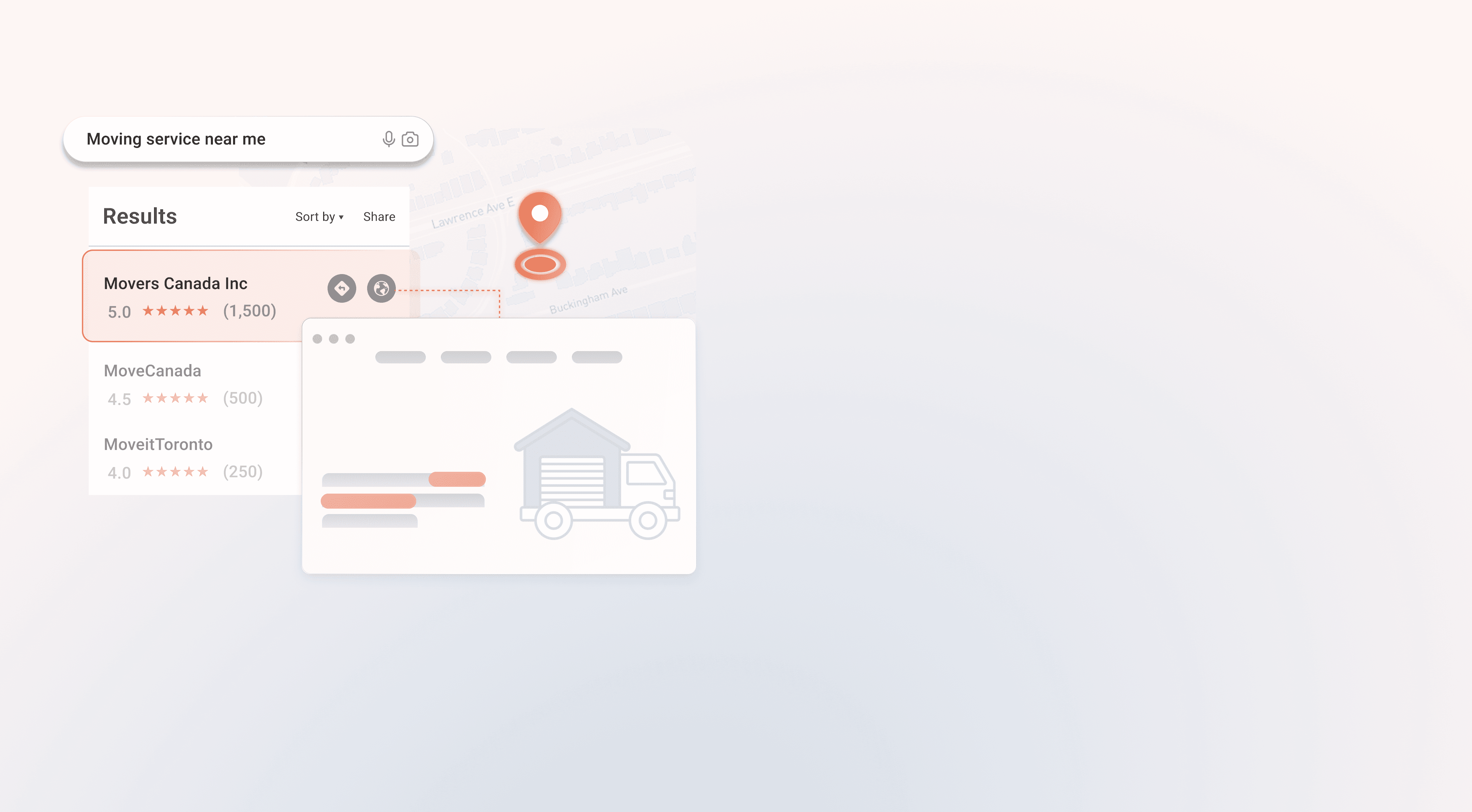 OneLocal LocalSite helping a moving company appear at the top of local Google search results