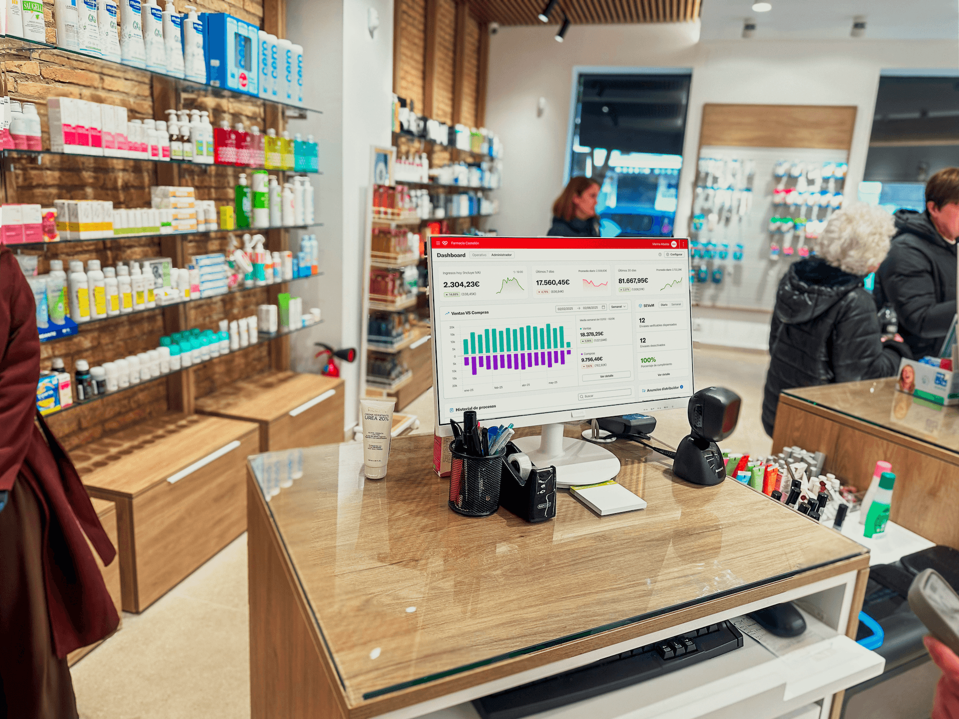 Screen displaying the new software inside a pharmacy