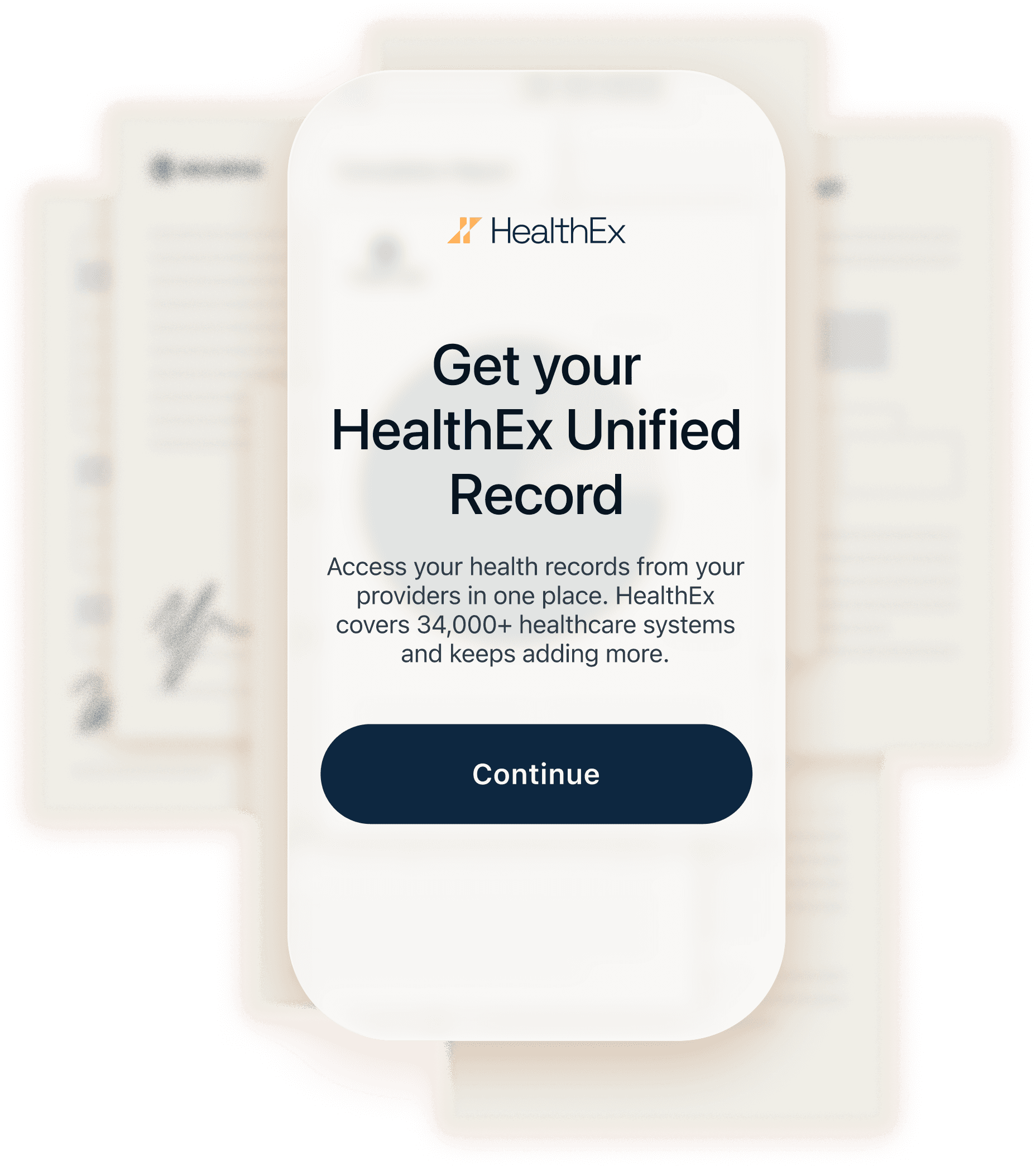 Illustration of a the experience of a user accessing their HealthEx Unified Record.