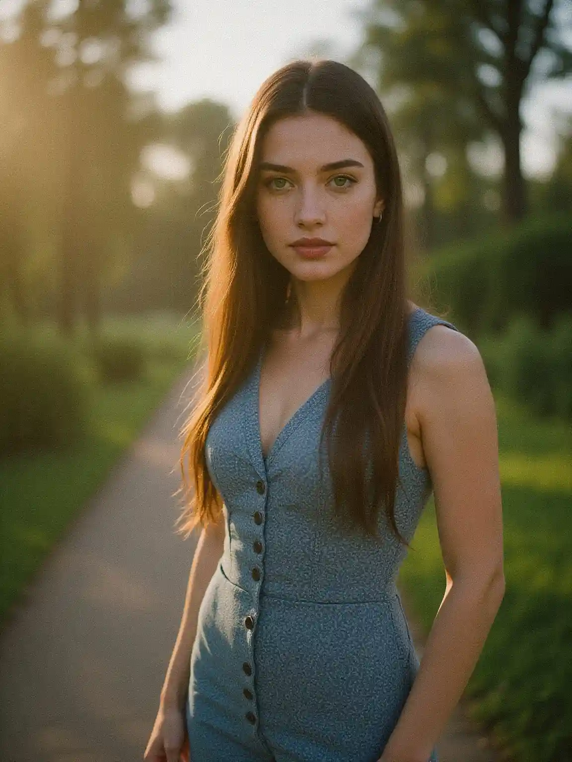 person generator ai generates a black-haired girl in blue dress