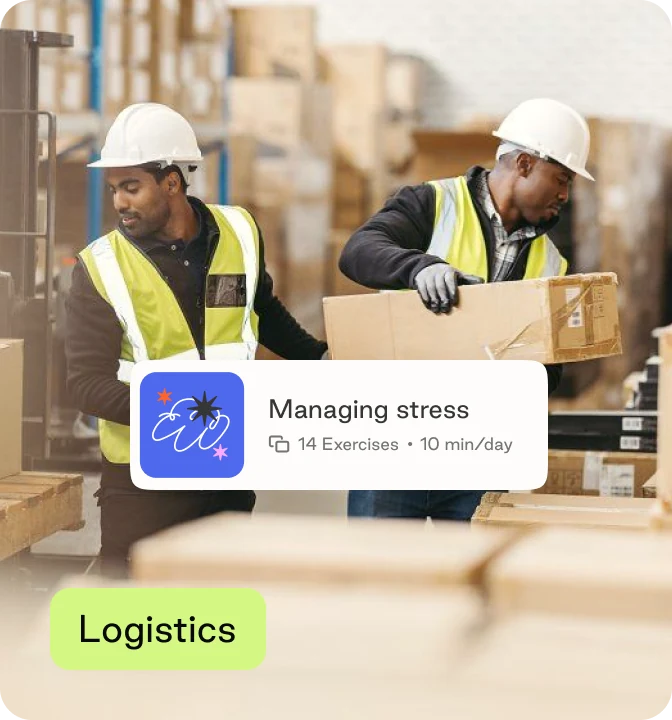 Logistics workers, with the Managing stress course in the Kyan Health app
