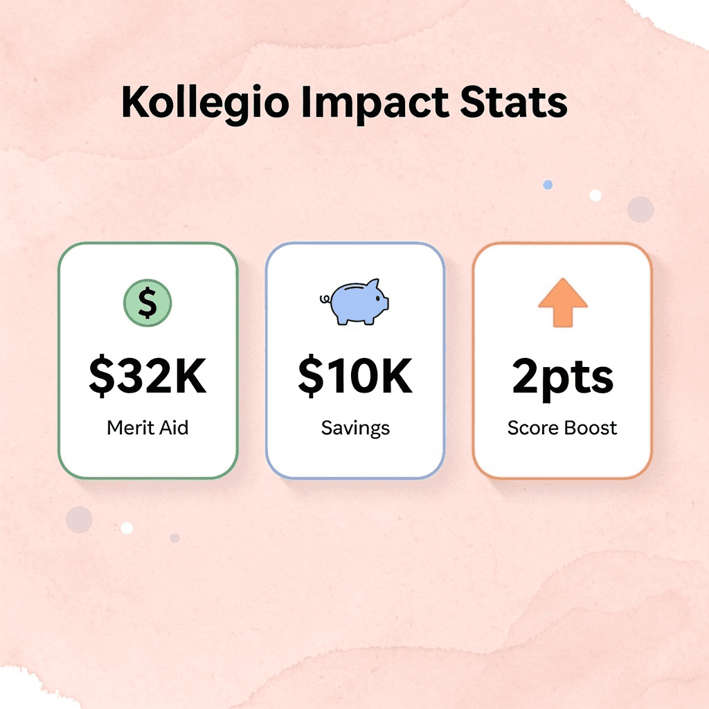 Statistics showing Kollegio's impact on scholarships and savings