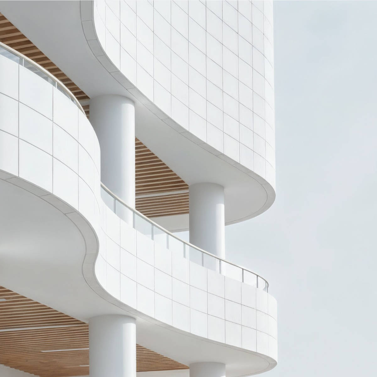 Modern building with lots of curves and white tiles