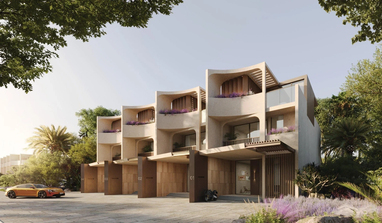 Overview of Leos Royal, a new villa community in Dubai with stylish architecture.