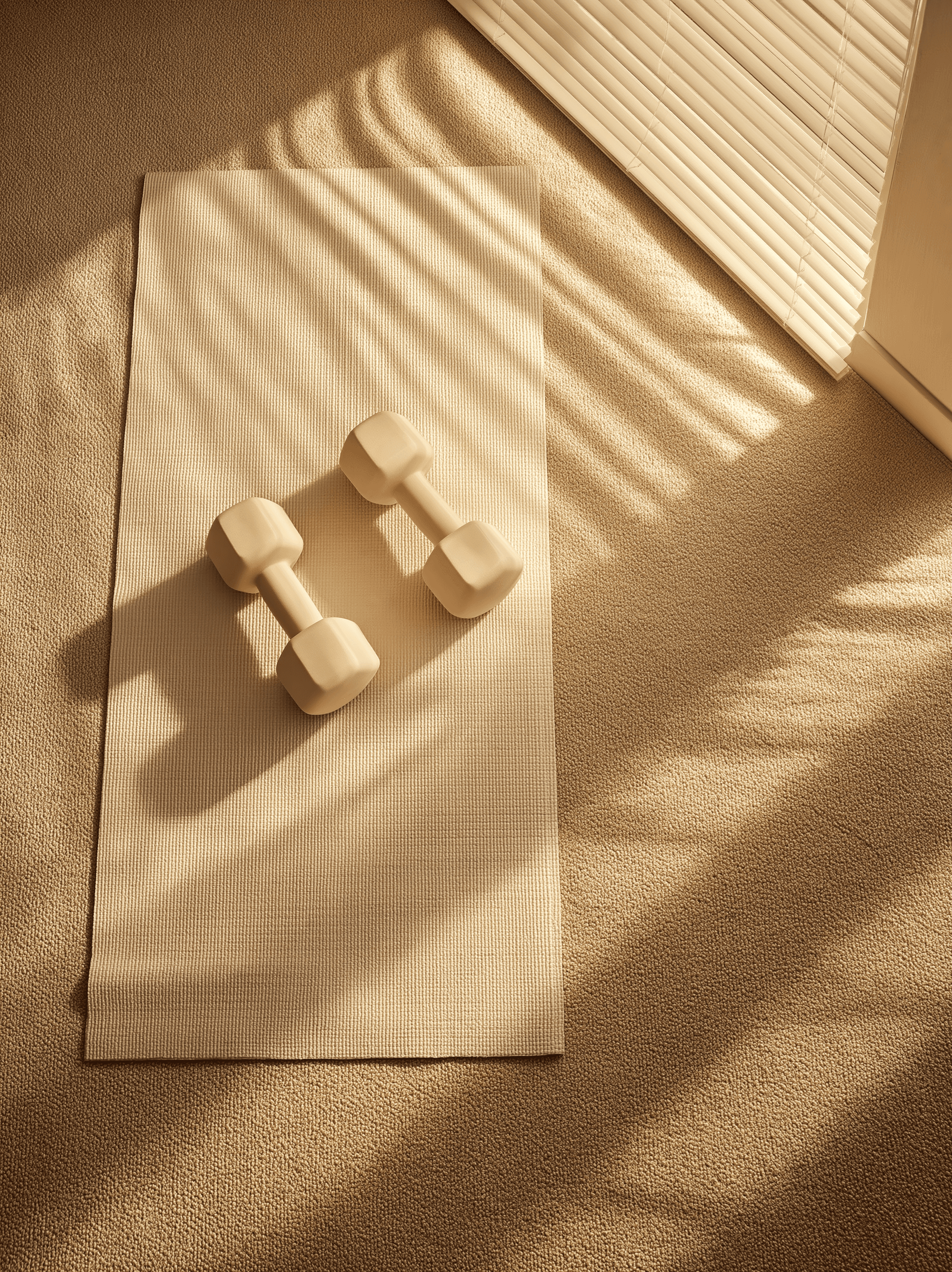 dumbbells lying on yoga mat