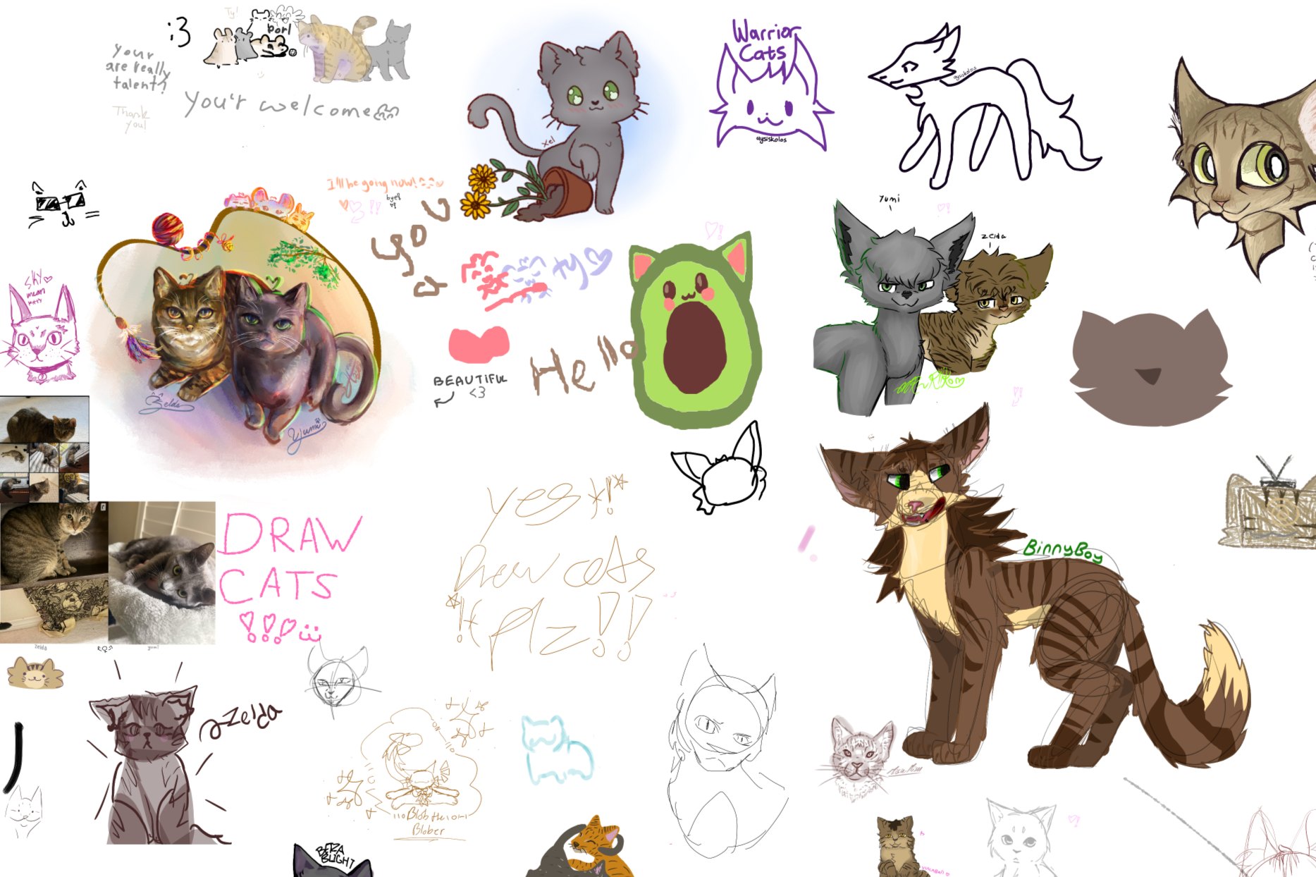 Part of the Art Jam canvas "Draw me and my friend's cats in your artstyle <33"
