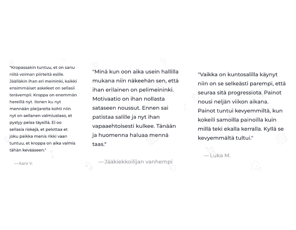 Asiakaspalautteita valmennettavilta