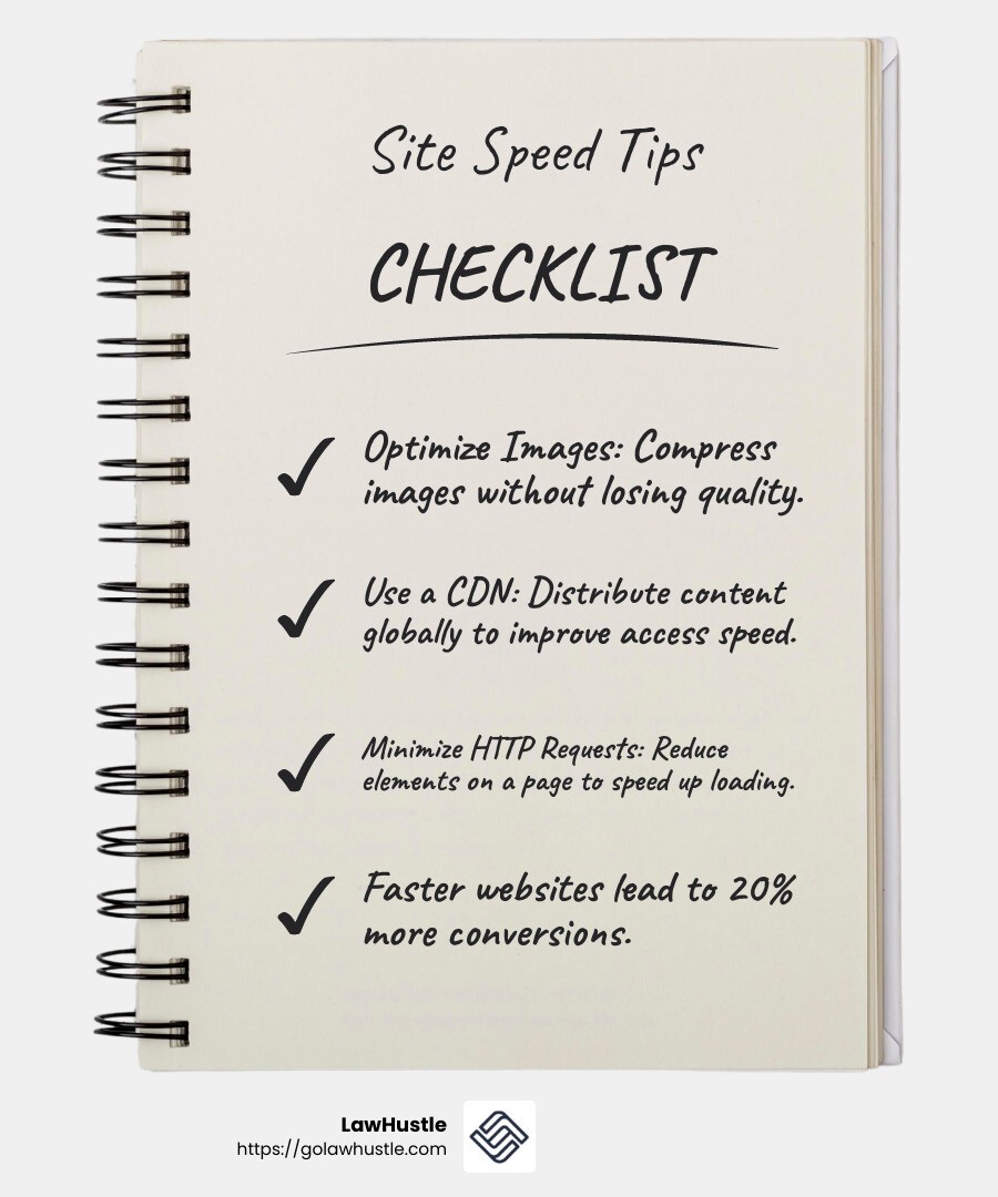 Faster websites lead to 20% more conversions - technical seo for family law attorneys infographic checklist-notebook