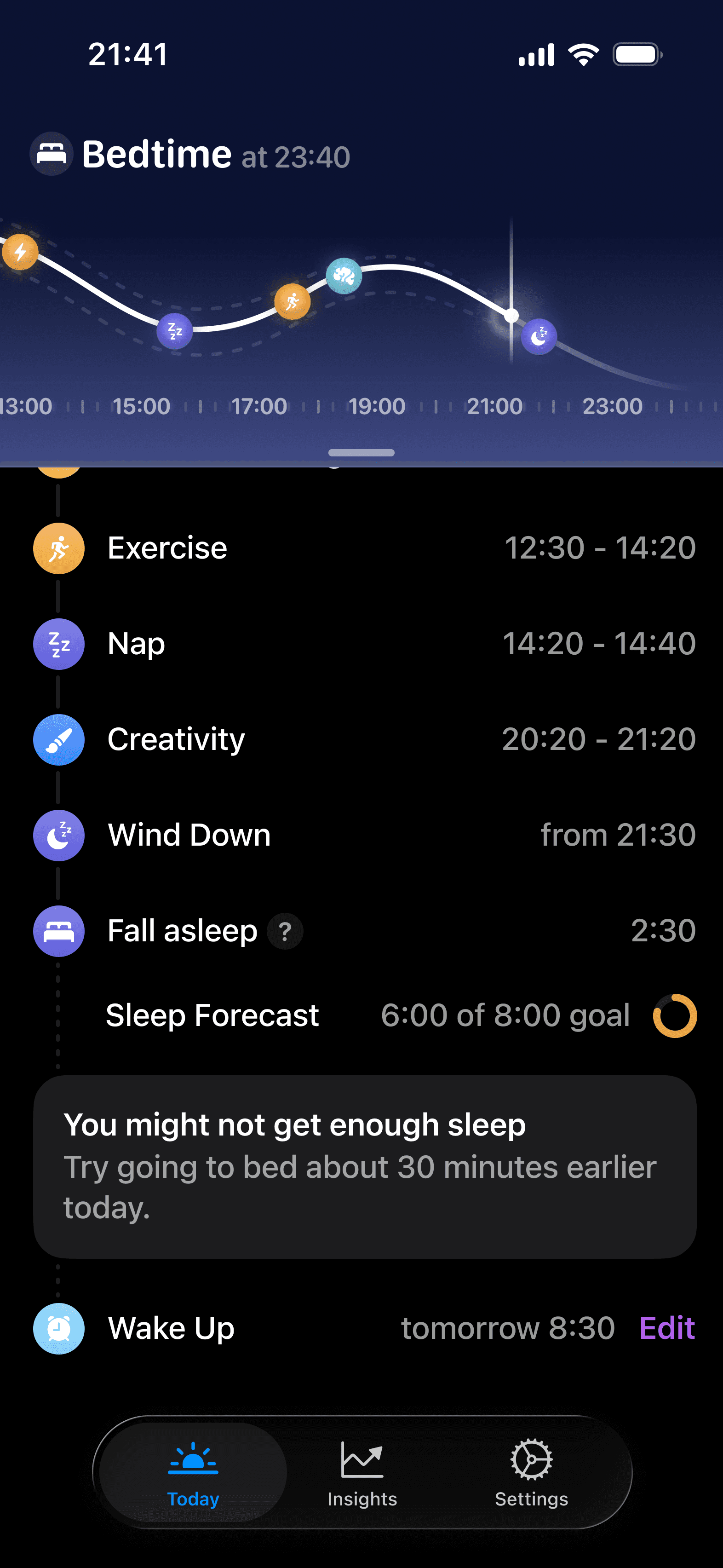 Screenshot showing the best bedtime routine