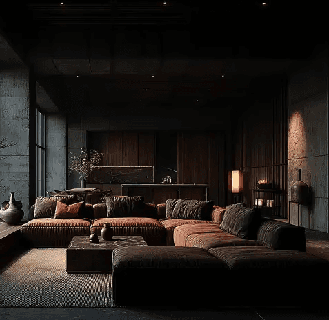 brown sectional couch near window