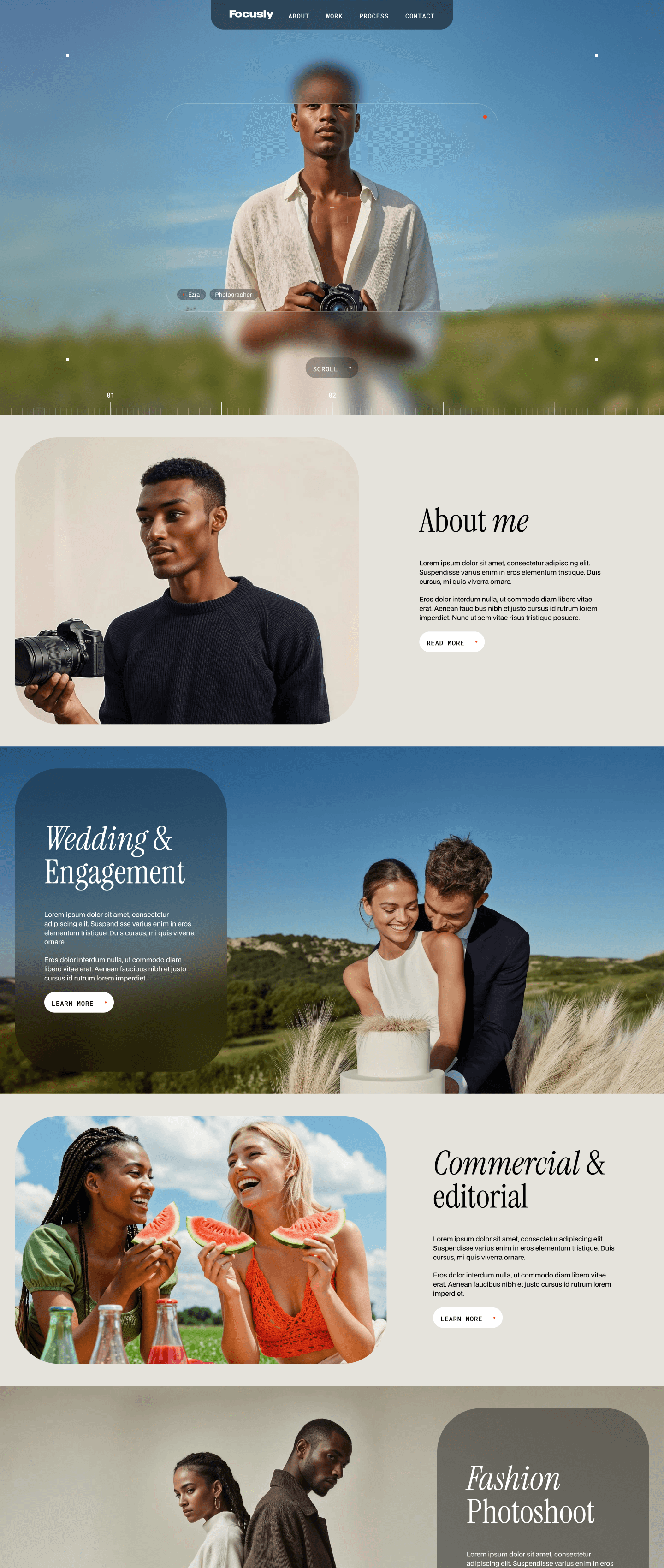 Screenshot of Focusly photography webflow template