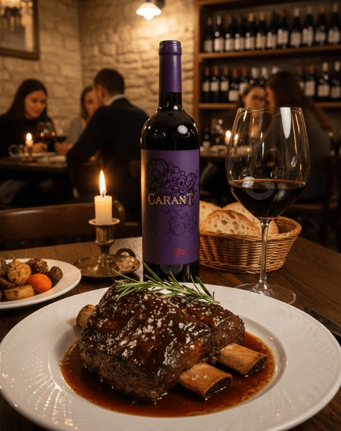 Elegant dinner featuring Cabernet Sauvignon paired with a succulent duck dish, perfect for a gourmet evening.