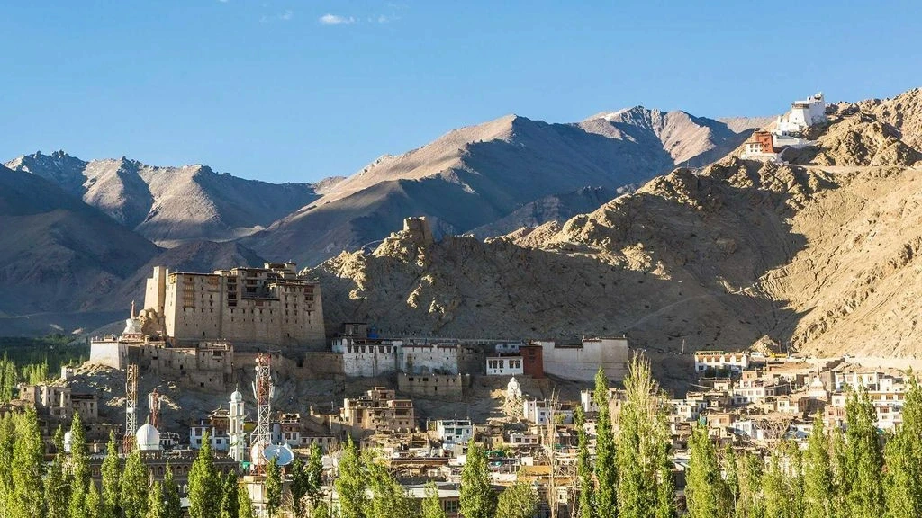 Leh Palace and mountain landscape in Ladakh