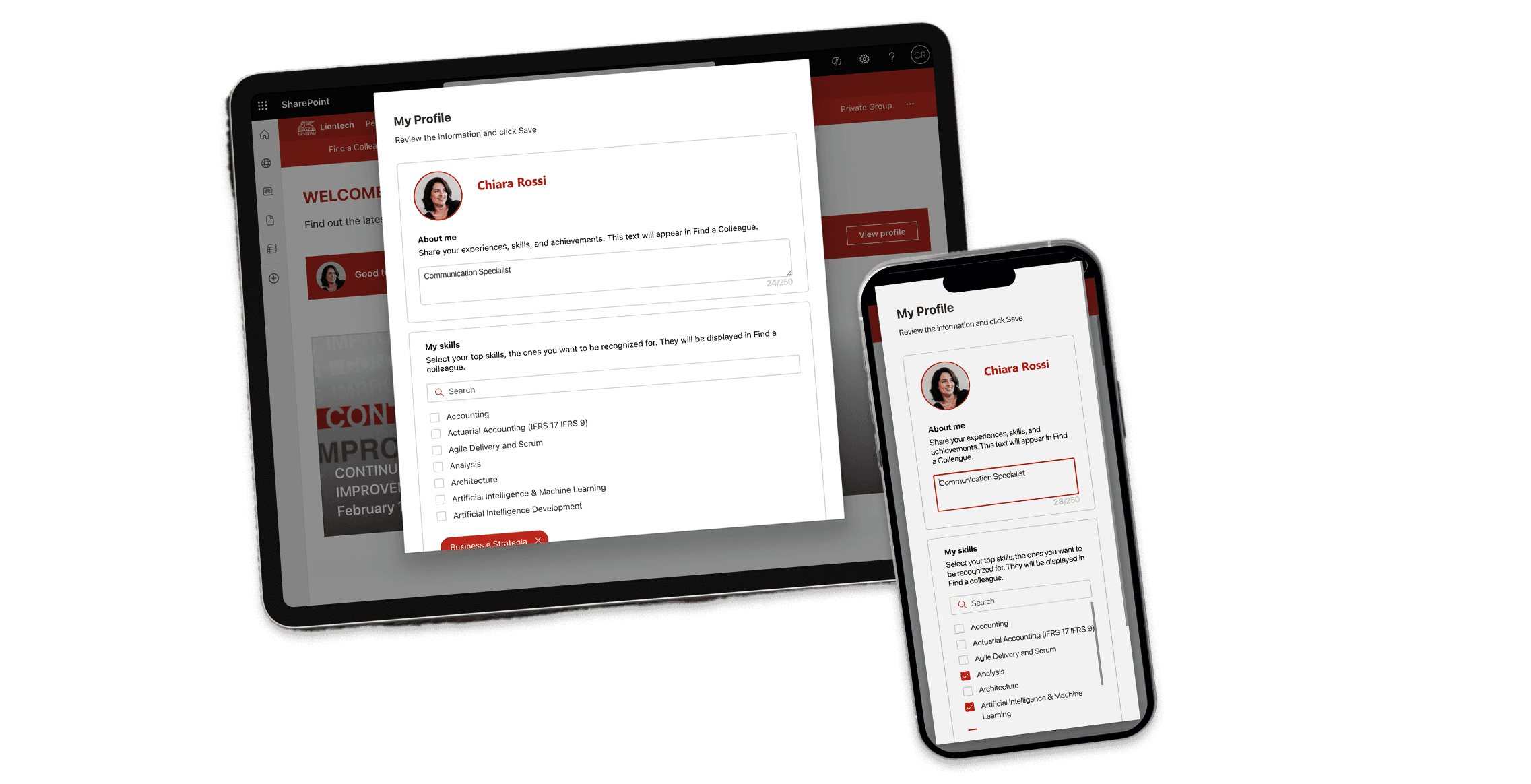 Schermata di compilazione del profilo personale del dipendente su tablet e mobile