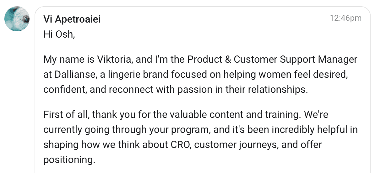 Conversion Alchemy testimonial
