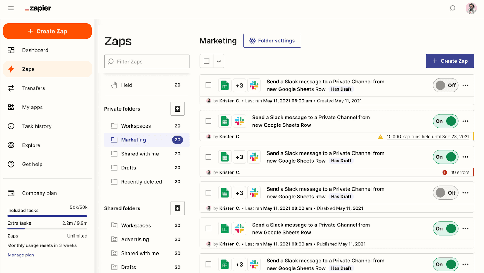 Zapier marketing automation dashboard&nbsp;