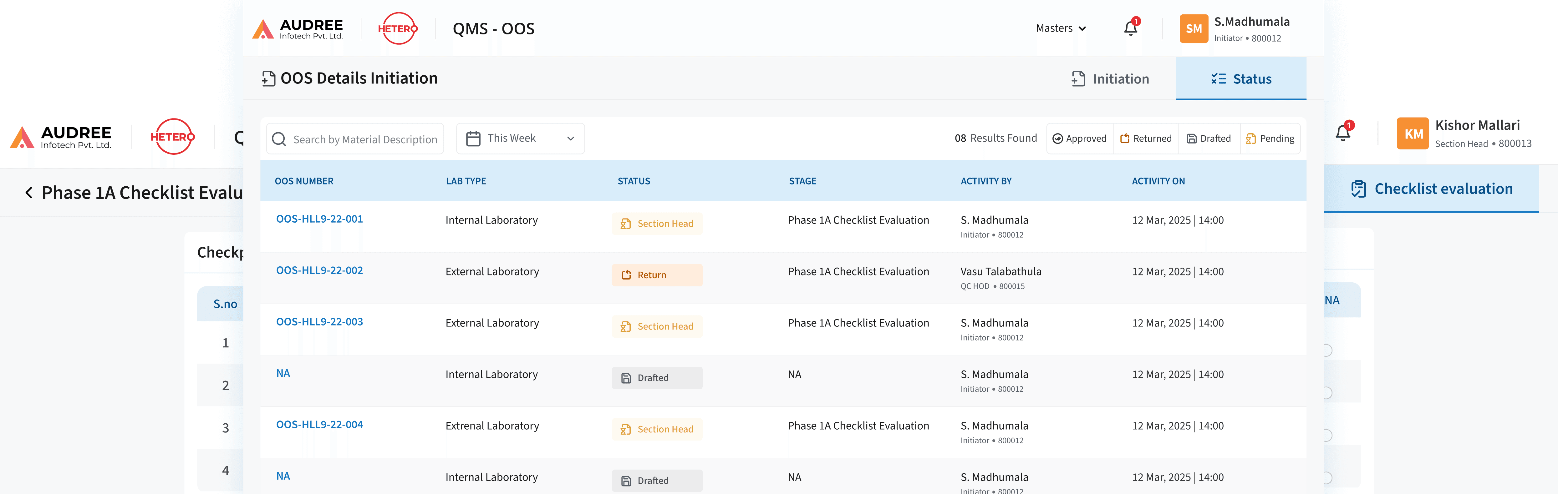 OOS investigation workflow management dashboard screens