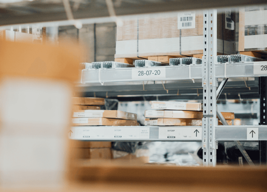 Warehouse shelves filled with boxes