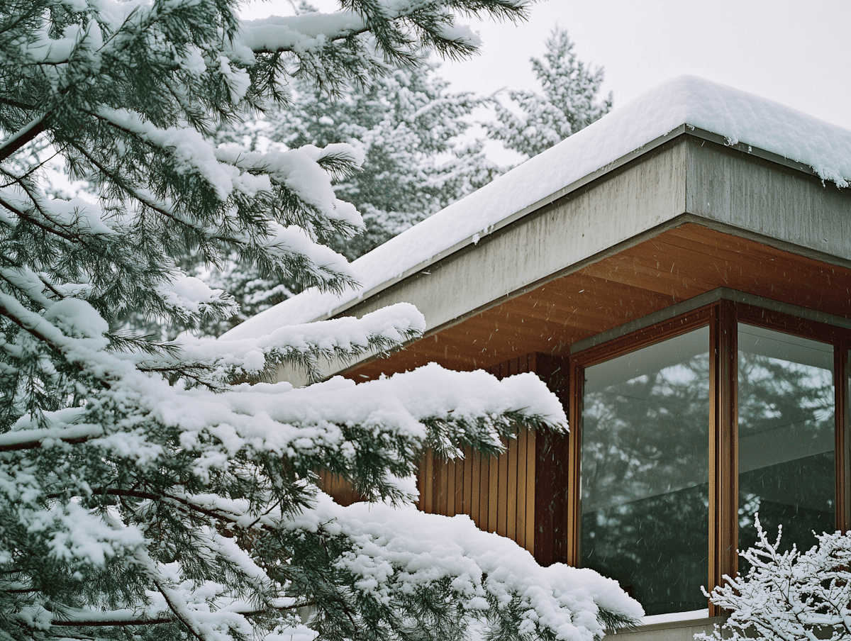 modern house in snowy forest