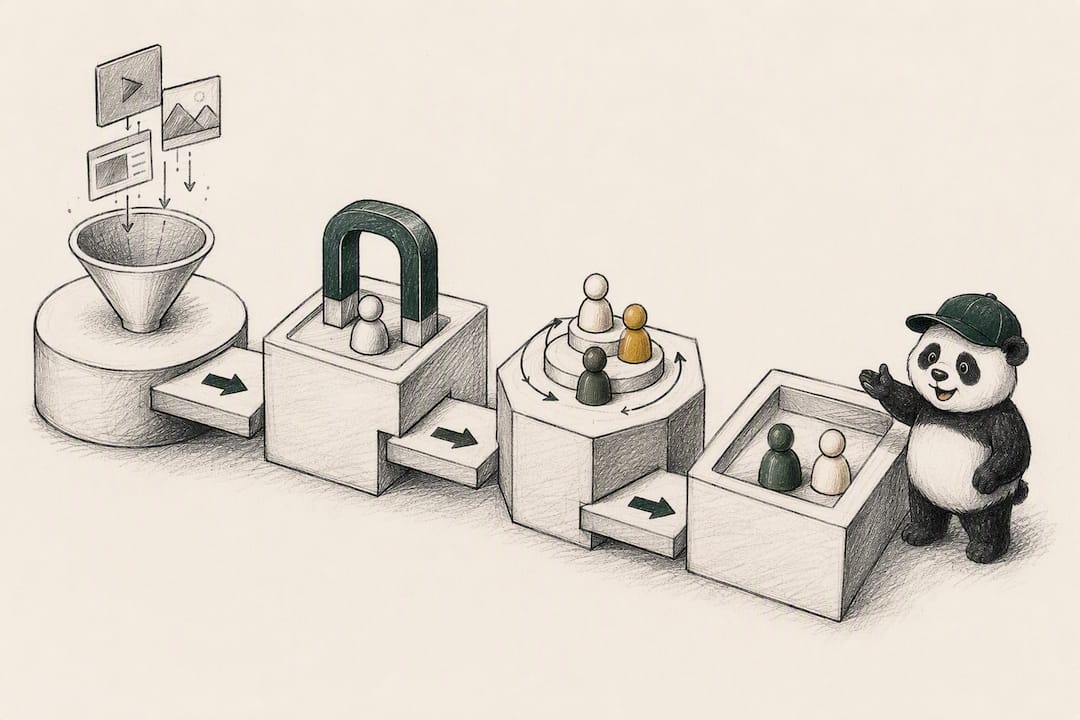 Four-stage demand generation flow with panda
