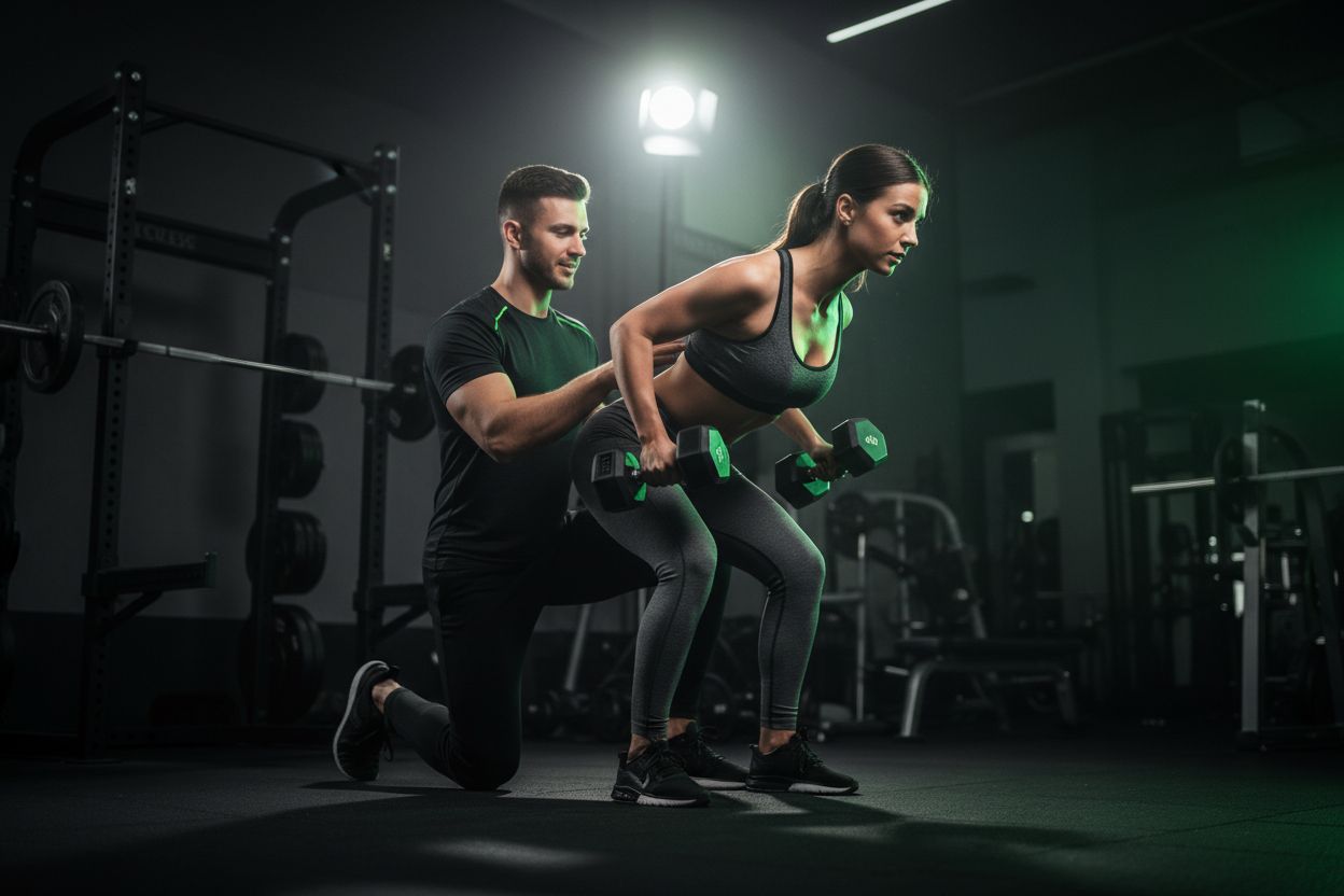 Trainer coaching bent-over row