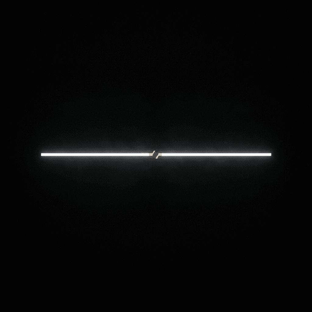 A single thin orange line of light crossing a vast black void, broken at center