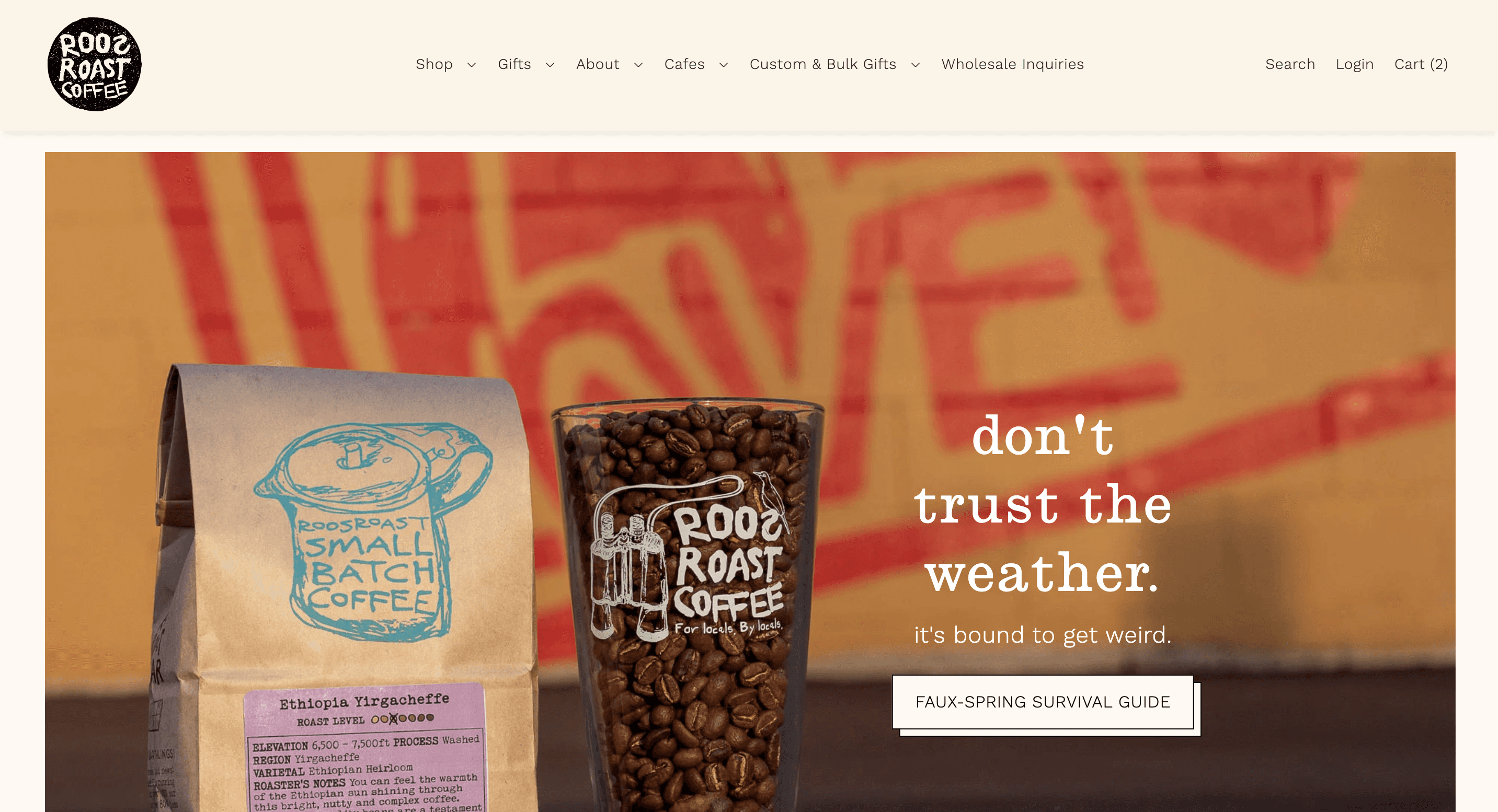 A screenshot of the original RoosRoast homepage