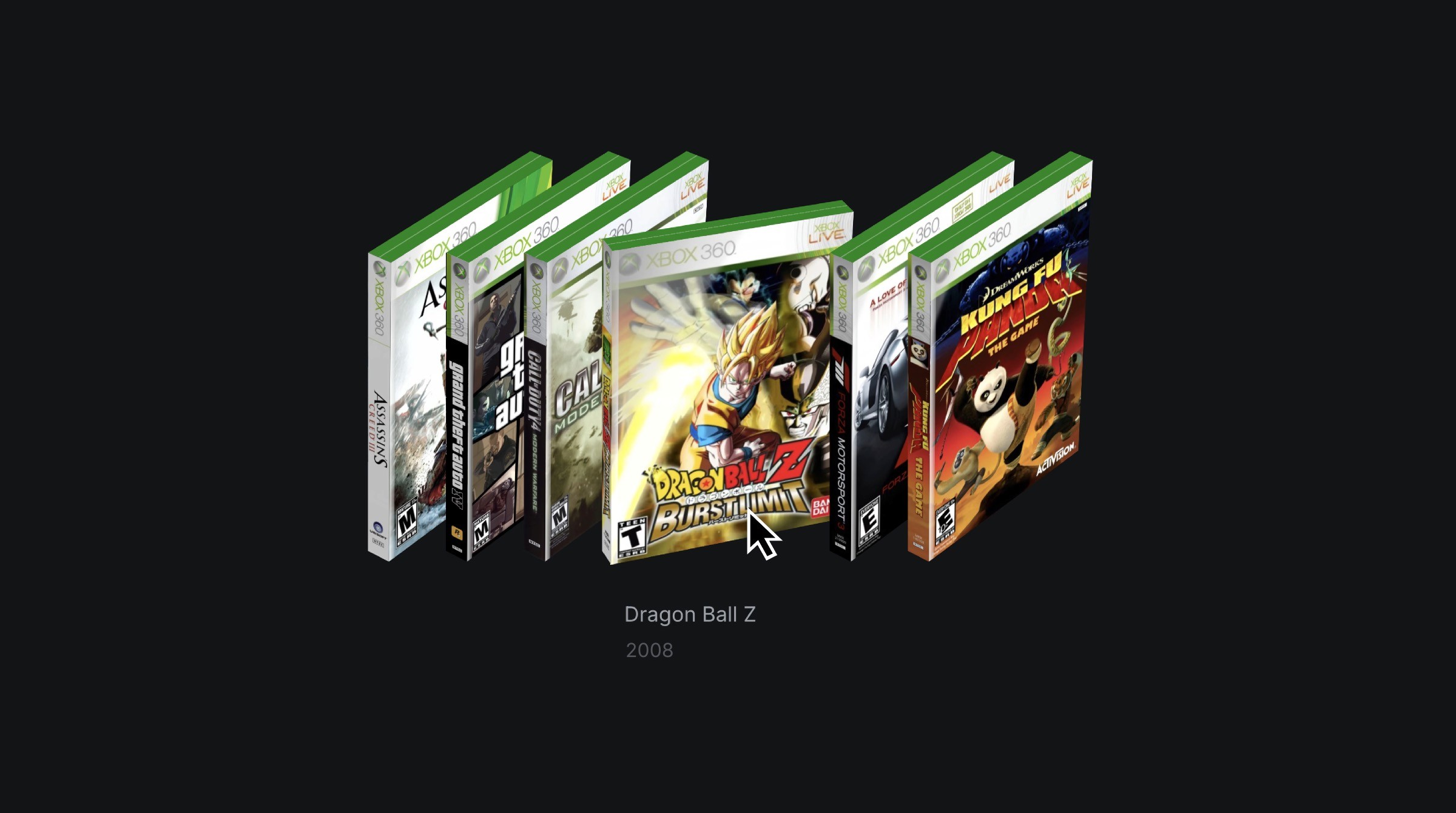 Showcasing a 3D carousel of classic Xbox 360 game boxes for a nostalgic gaming vibe