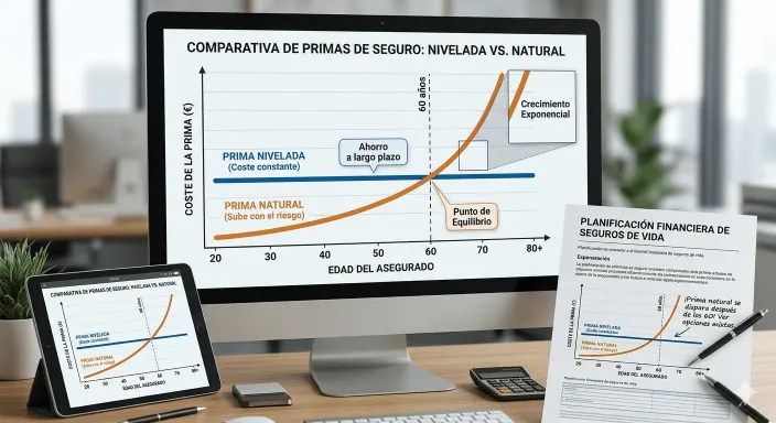 Gráfico comparativo de los tipos de prima en un seguro de decesos (Natural vs Nivelada o Mixta).